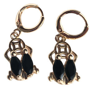 Signed HD Gold Plated Lucky Fortune Money Frog Dangle Earrings